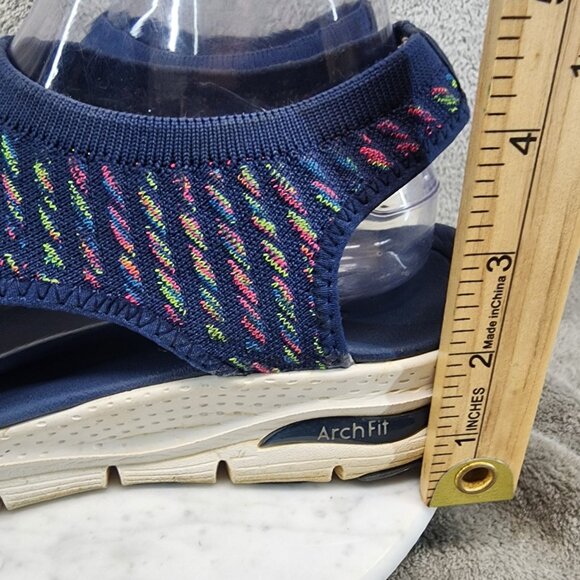 Skechers Womens Size 8 Catchy Wave Arch Fit Navy Rainbow Knit Sandals *GUC* - Picture 2 of 11